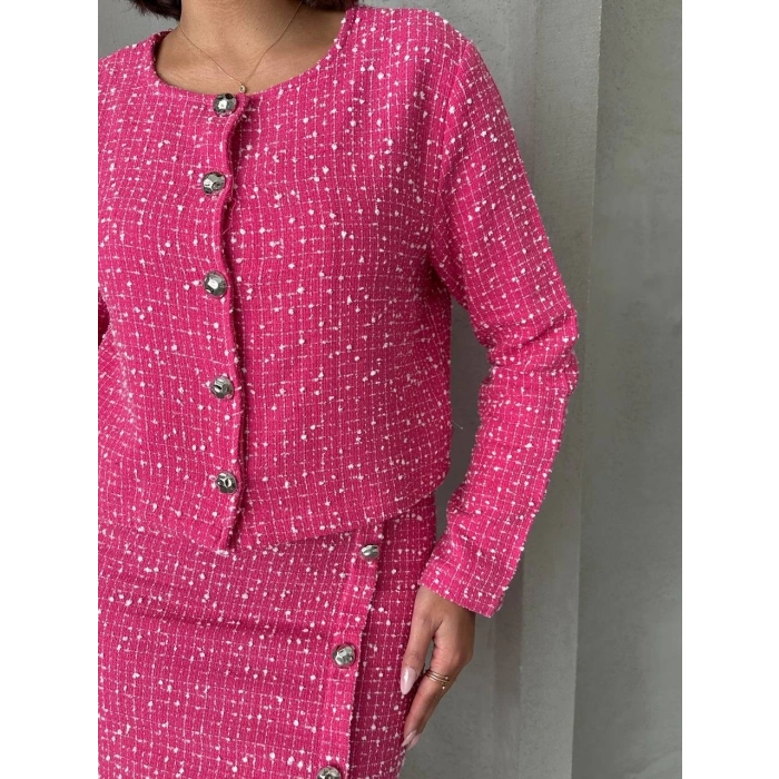 Ceketli etek takım chl kumaş fuşya h24443