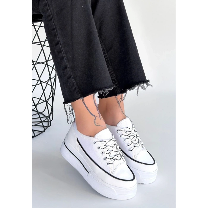 Dalen Beyaz Keten Bağcıklı Spor Ayakkabı