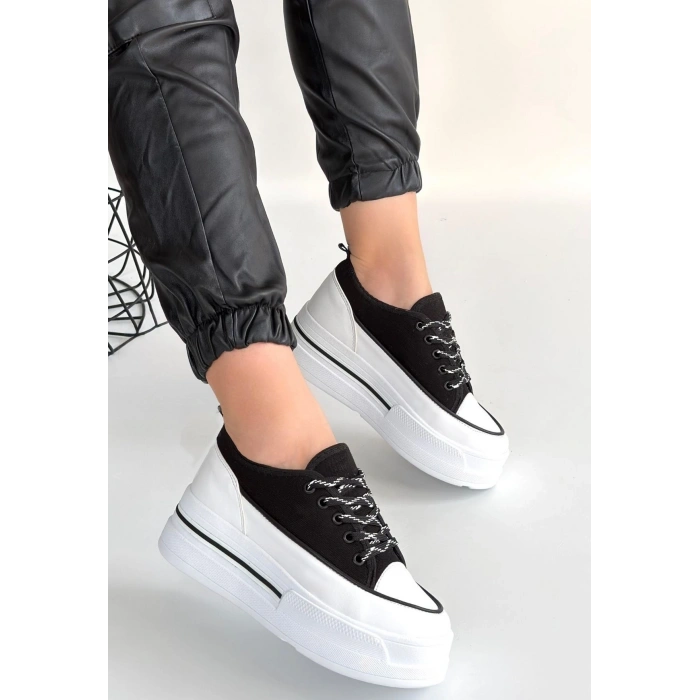 Dalen Siyah Keten Bağcıklı Spor Ayakkabı