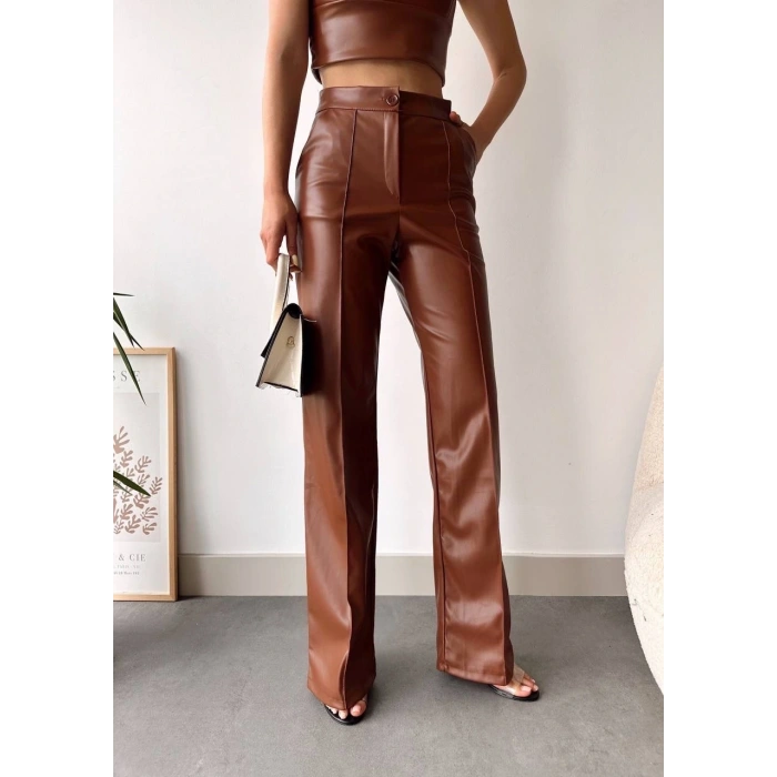 deri palazzo pantolon kahve hf