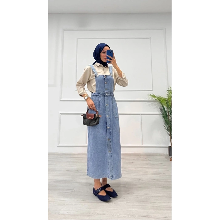 Etekli salopet enzim süper taş yıkama buz mavi d 2521