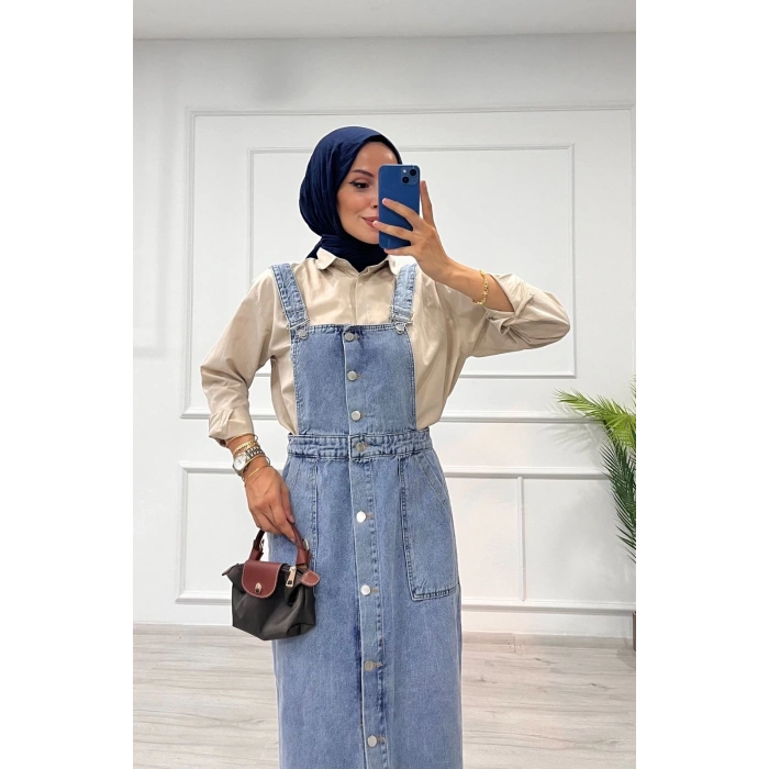 Etekli salopet enzim süper taş yıkama buz mavi d 2521