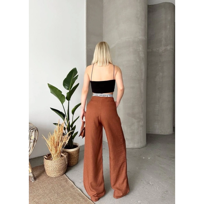Flamlı kahve pantolon