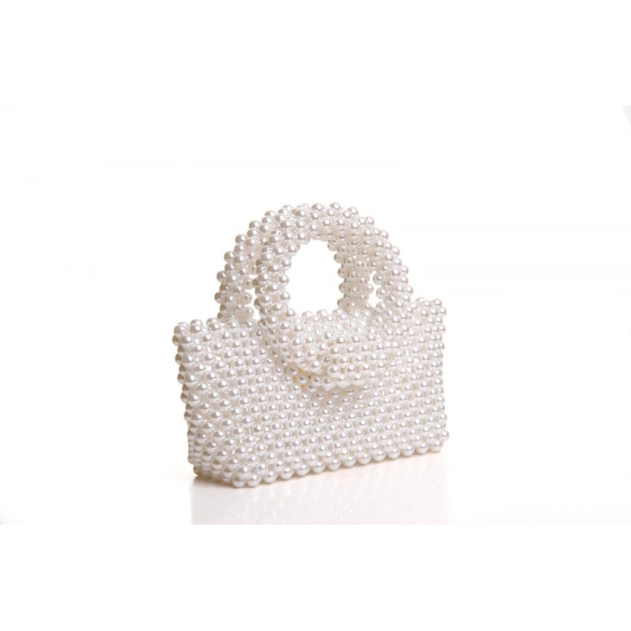 İncili el yapımı yuvarlak kol el çantası