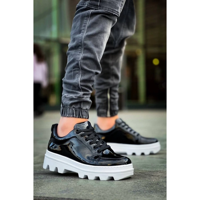 KB-056 Kuback Siyah Rugan Beyaz Yüksek Taban Günlük Spor Ayakkabı