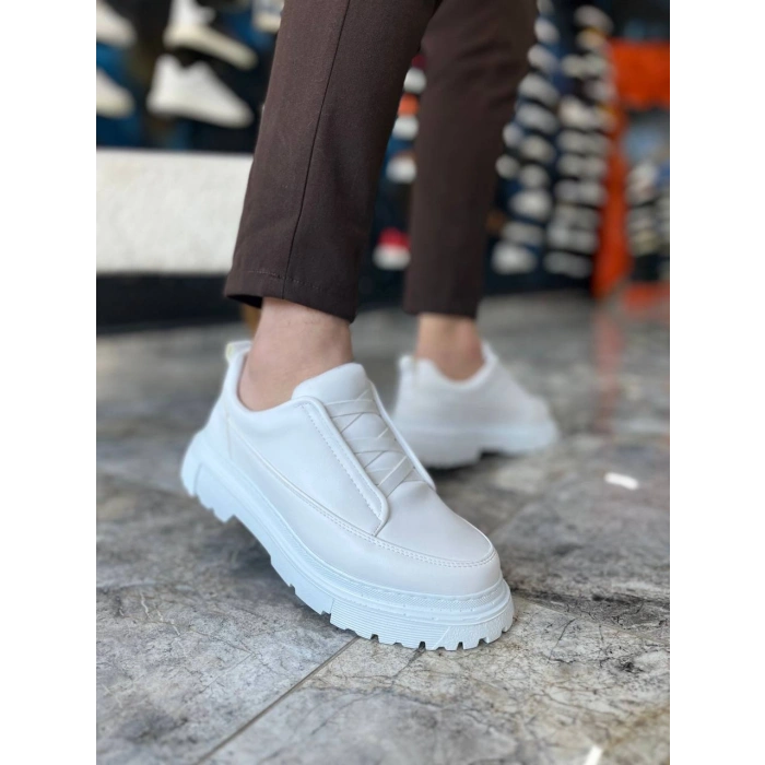 KB-703 Kuback Beyaz Cilt Lastikli Günlük Erkek Ayakkabı