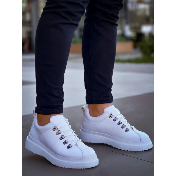 KB-X4  Kuback BEYAZ CİLT Yüksek Taban Bağcıklı Günlük Erkek Ayakkabı