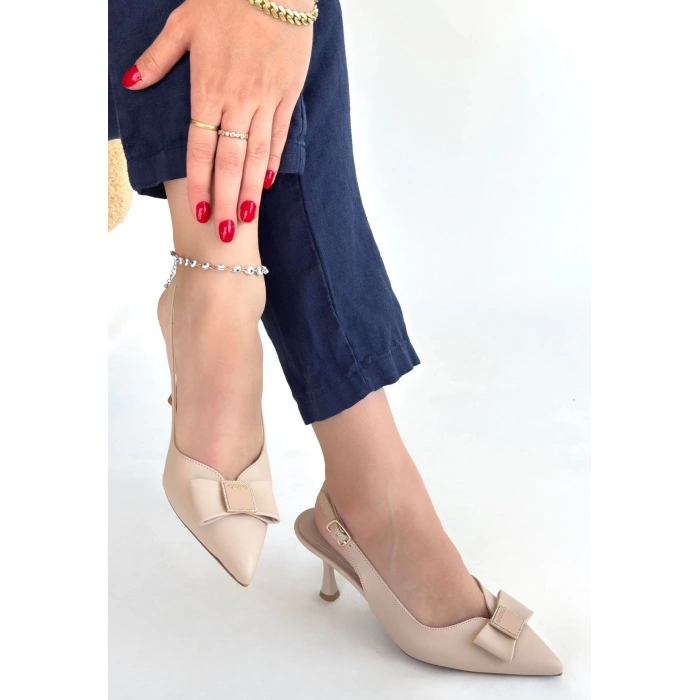 Leyya Bej Cilt Topuklu Ayakkabı