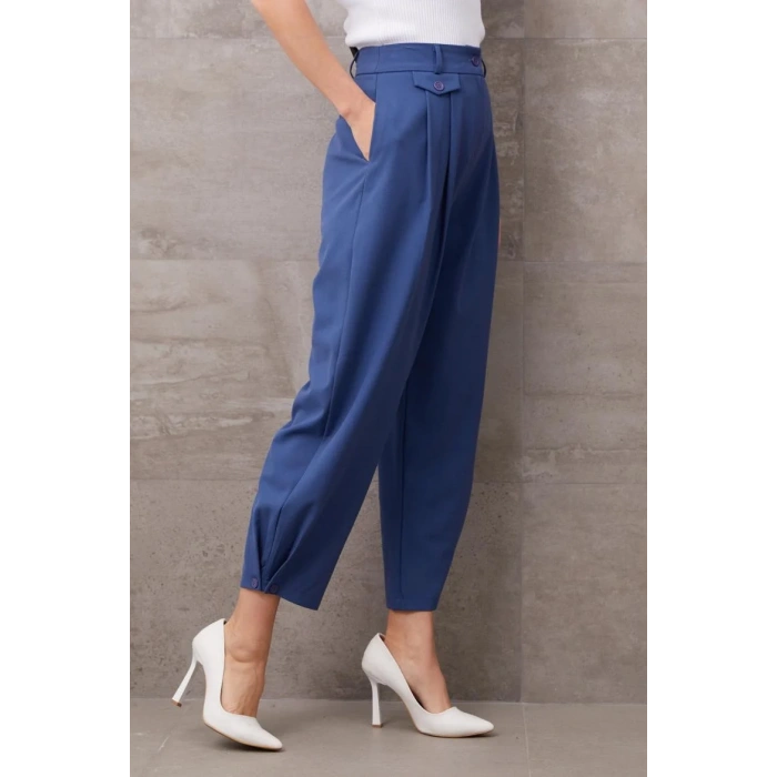 Paçası Düğmeli Yüksek Bel Pantolon