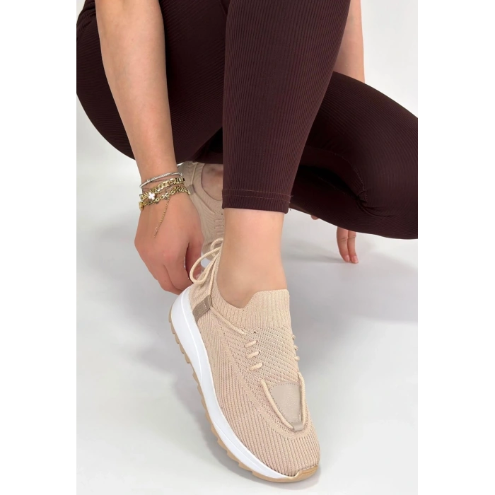 Renji Bej Triko Bağcıklı Spor Ayakkabı