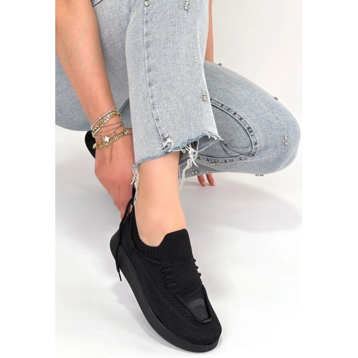 Renji Siyah Triko Bağcıklı Spor Ayakkabı