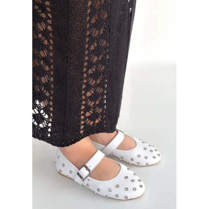 Ritta Beyaz Cilt Kemerli Babet Ayakkabı