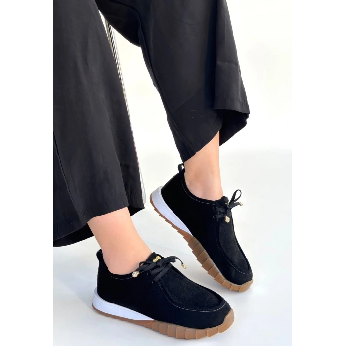 Sier Siyah Süet Bağcıklı Spor Ayakkabı