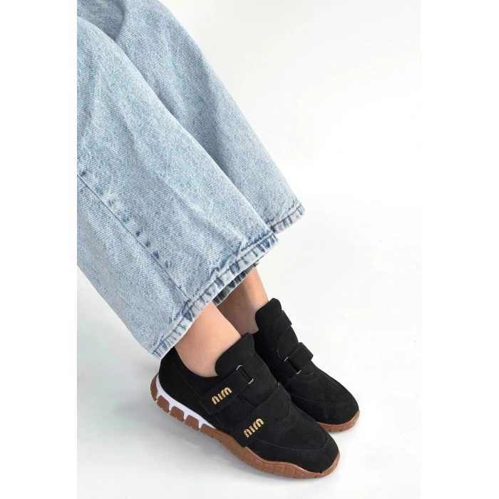 Tunga Siyah Süet Cırt Cırtlı Spor Ayakkabı