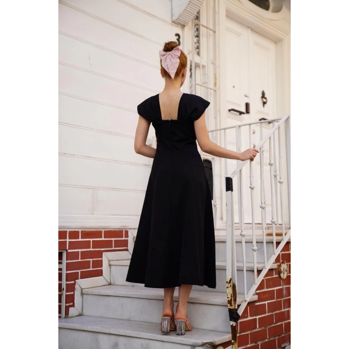 U yaka prenses elbise siyah s255101