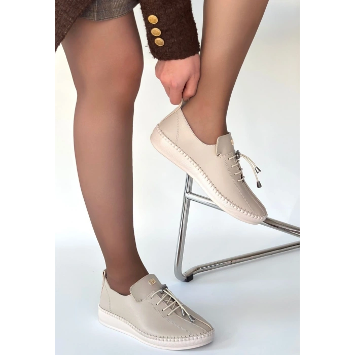 Warte Bej Deri Bağcıklı Spor Ayakkabı