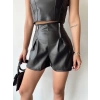 Çift fermuarlı deri şort h24394