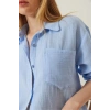 Tek cepli müslin gömlek mavi pt