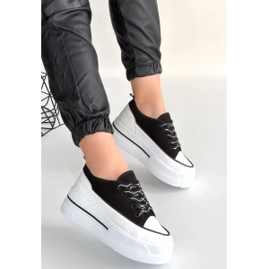 Dalen Siyah Keten Bağcıklı Spor Ayakkabı