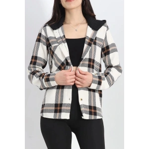 Ekoseli kapşonlu tek cep oduncu gömlek