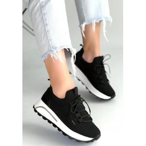 Feort Siyah Triko Bağcıklı Spor Ayakkabı