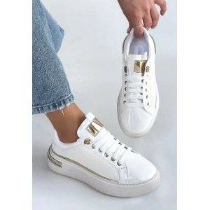 Hley Beyaz Rugan Paraşüt Detaylı Bağcıklı Spor Ayakkabı