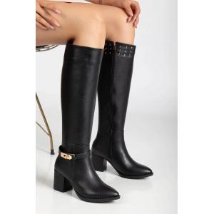Jeoli Siyah Cilt Topuklu Çizme