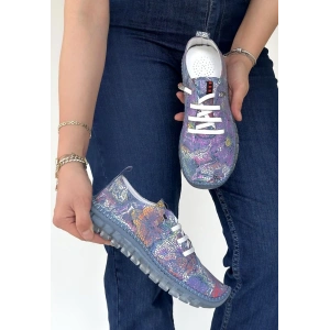 Jiten Mor Desenli Deri Bağcıklı Spor Ayakkabı