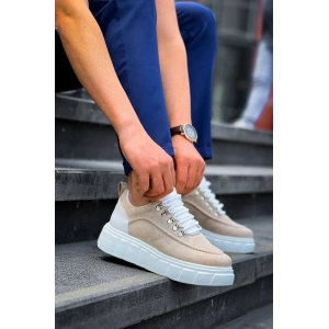 KB-X10 Kuback Bej Süet Beyaz Yüksek Taban Günlük Spor Ayakkabı
