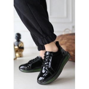 Piona Siyah Rugan Yeşil Tabanlı Spor Ayakkabı