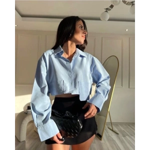 Poplin crop gömlek mavi s3060