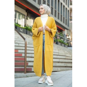 Yarasa kol uzun triko hırka hardal