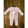 3-12 aylık kedi desen işlemeli takım pembe