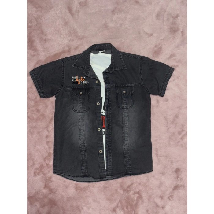 3-9 yaş Tshirt gömlek ikili takım kısa kol füme