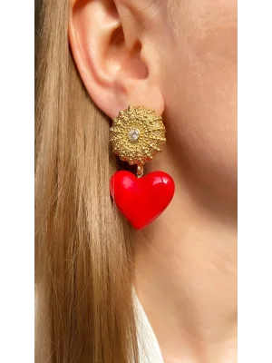 Kırmızı Kalpli Küpe