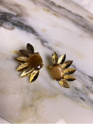 Kedi Gözü Doğal Taşlı,6 Yapraklı Küpe