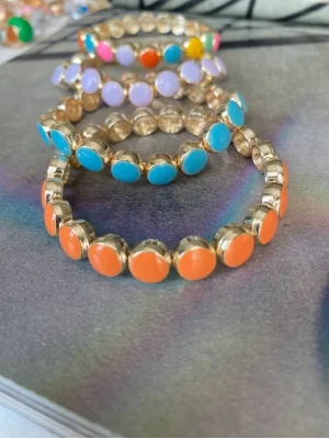 Renkli,Mavi Mineli Yuvarlak Lastikli Bileklik