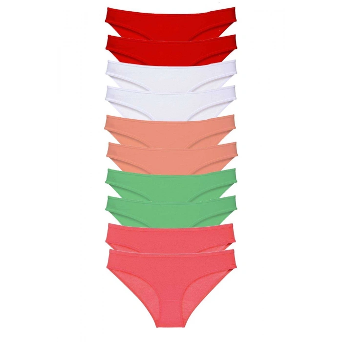10 adet Süper Eko Set Likralı Kadın Slip Külot Kırmızı Beyaz Pudra Yeşil Fuşya