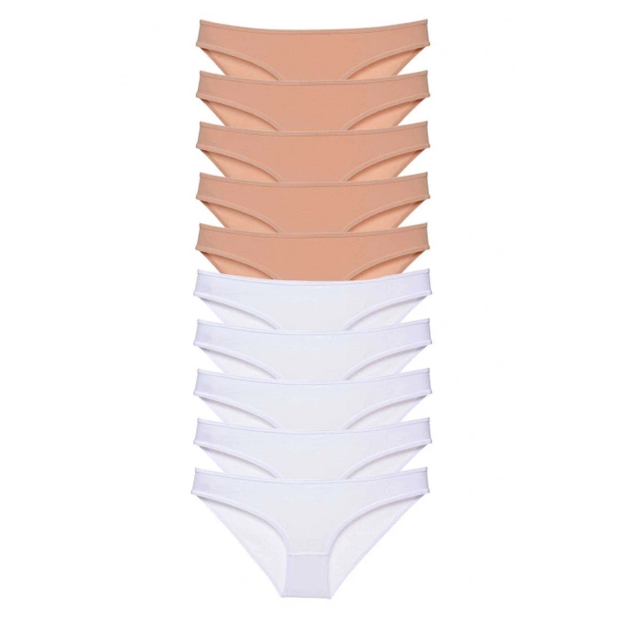 10 adet Süper Eko Set Likralı Kadın Slip Külot Ten Beyaz