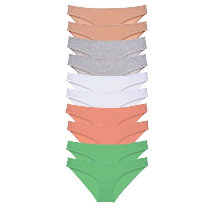10 adet Süper Eko Set Likralı Kadın Slip Külot Ten Gri Beyaz Pudra Yeşil