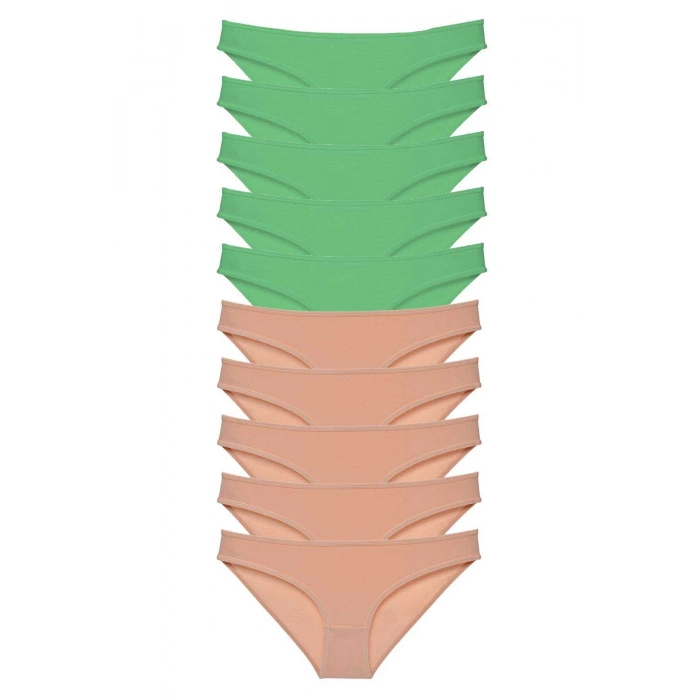 10 adet Süper Eko Set Likralı Kadın Slip Külot Yeşil Ten