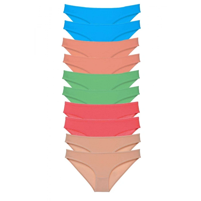 10 adet Süper Eko Set Likralı Kadın Slip Ten Pudra Yeşil Fuşya Mavi