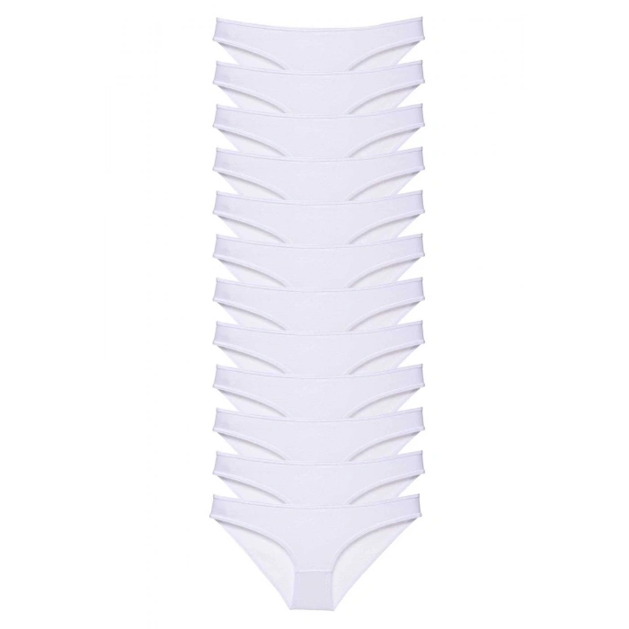 12 adet Süper Eko Set Likralı Kadın Slip Külot Beyaz