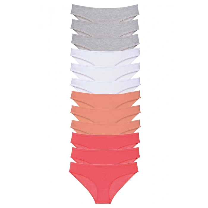 12 adet Süper Eko Set Likralı Kadın Slip Külot Gri Beyaz Pudra Fuşya