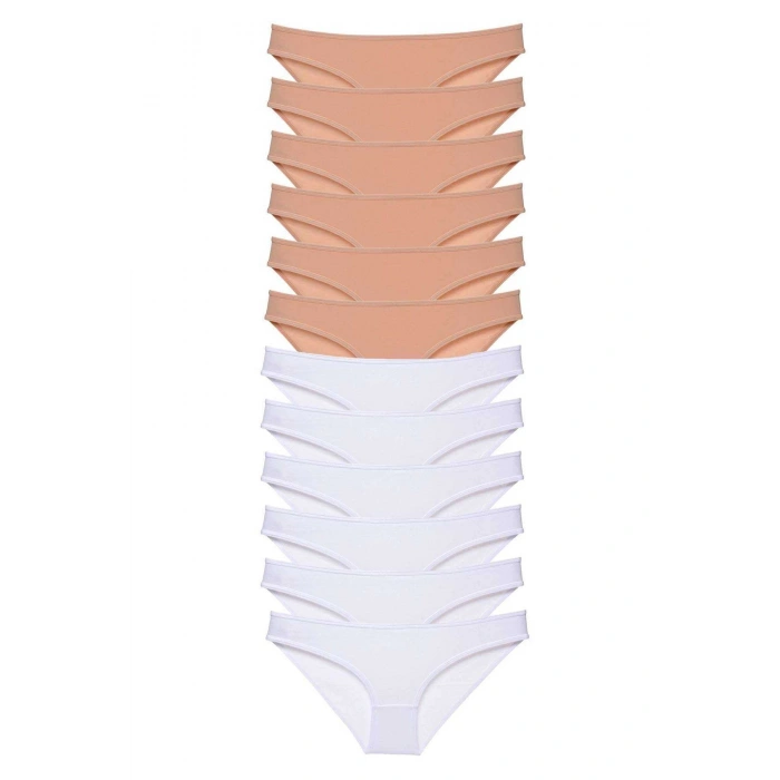 12 adet Süper Eko Set Likralı Kadın Slip Külot Ten Beyaz