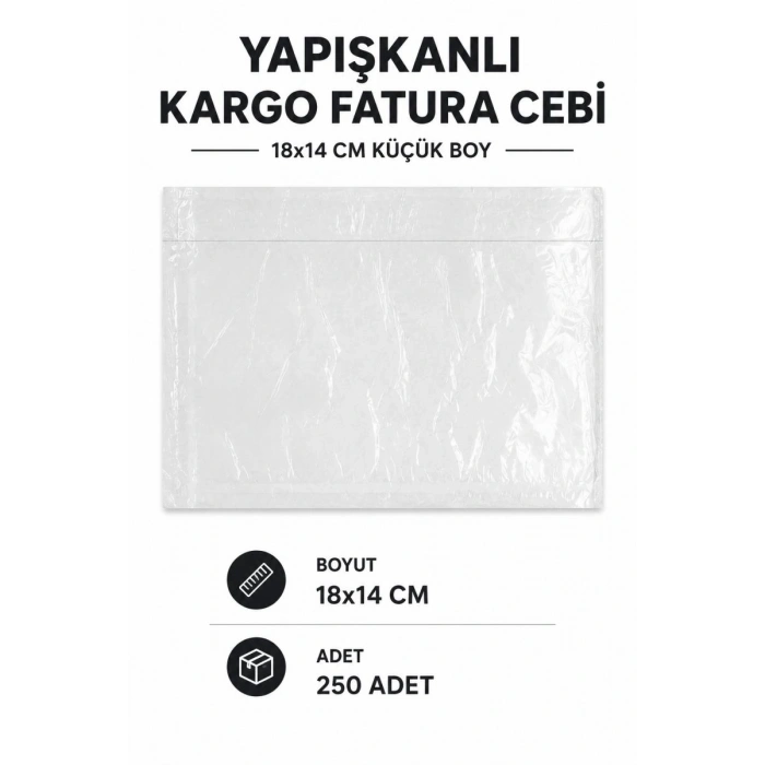 18x14 Cm Küçük Boy Yapışkanlı Kargo Fatura Cebi 250 Adet