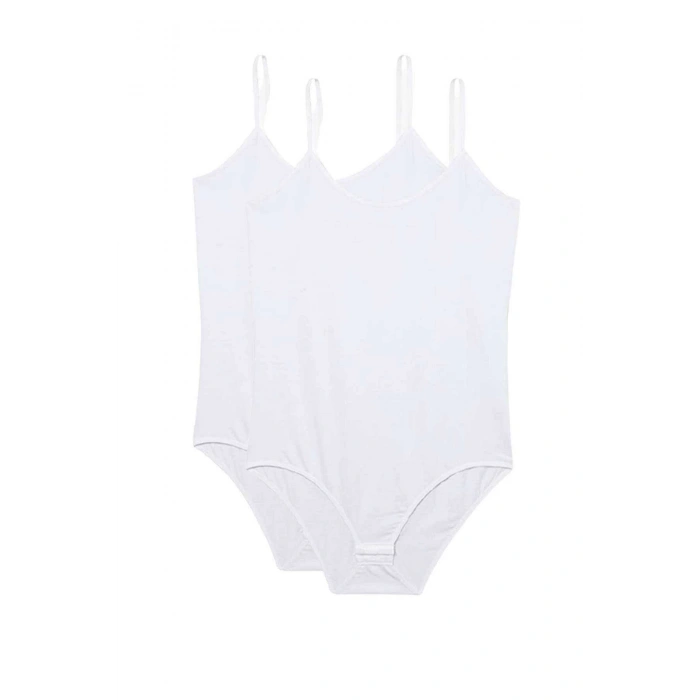 2 Adet İp Askılı Kadın Çıtçıtlı Body Beyaz