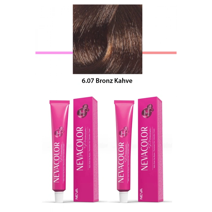 2 li Set Premium 6.07 Bronz Kahve - Kalıcı Krem Saç Boyası 2 X 50 g Tüp