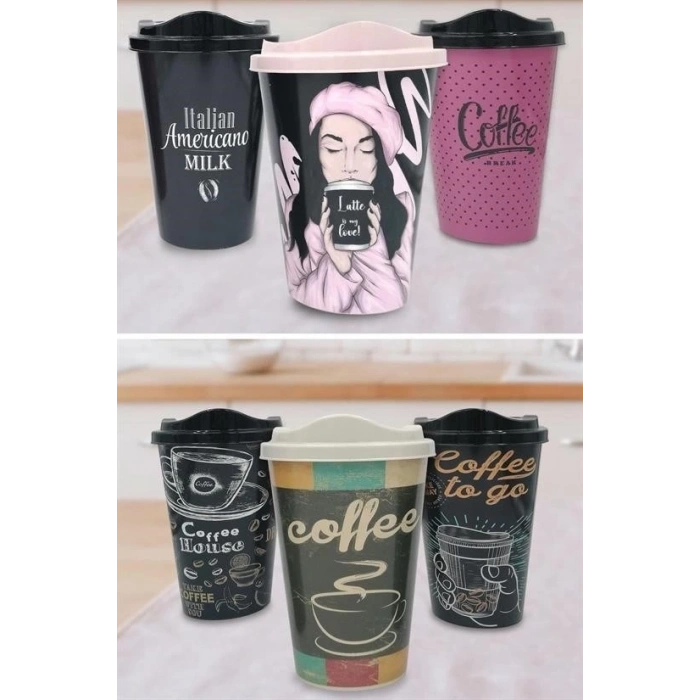 3 Adet Kahve Bardağı Seti Dekoratif Plastik Kahve Muhafaza Bardağı