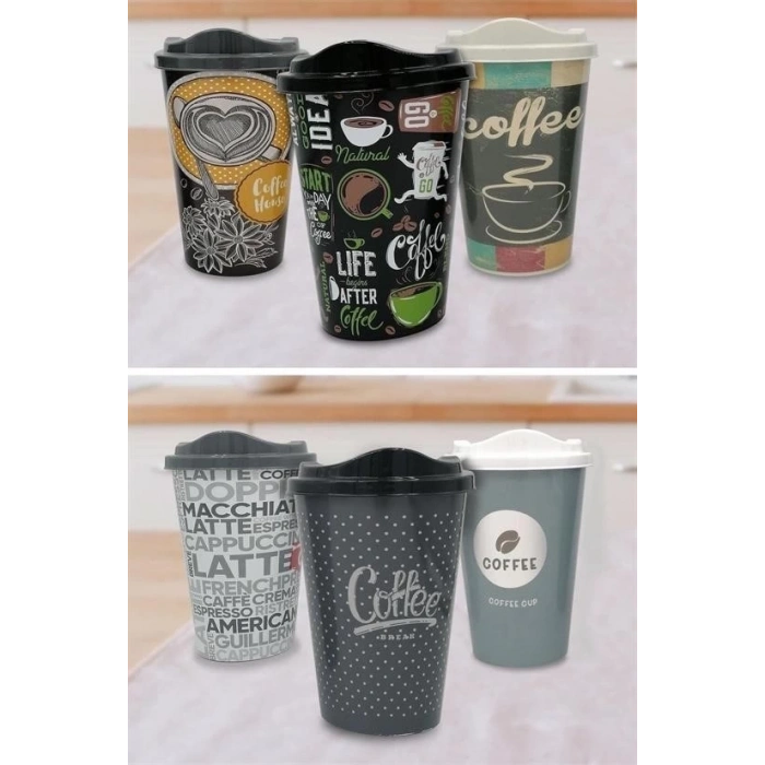 3 Adet Kahve Bardağı Seti Dekoratif Plastik Kahve Muhafaza Bardağı